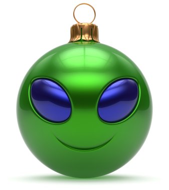Smiley alien face Christmas ball Happy New Year bauble green