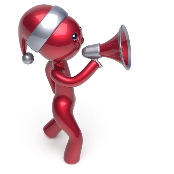 New Years Eve man speaking megaphone announcement red — Stok fotoğraf