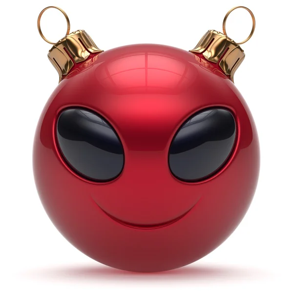 Christmas ball smiley alien face Happy New Year bauble red — Stock Photo, Image