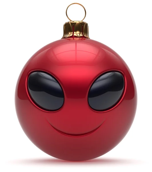 Smiley alien face Christmas ball Happy New Year bauble red — Stock fotografie