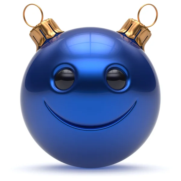 Christmas ball smiley face Happy New Year emoticon blue — Stok fotoğraf