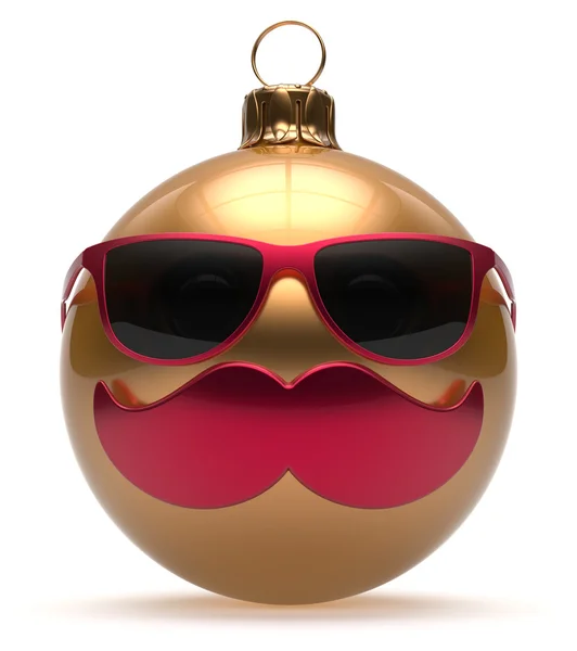Emoticon bola de Natal smiley bigode rosto véspera de Ano Novo — Fotografia de Stock