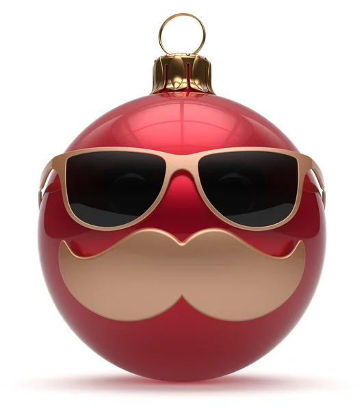 Bola de Navidad emoticono bigote sonriente cara Nochevieja —  Fotos de Stock