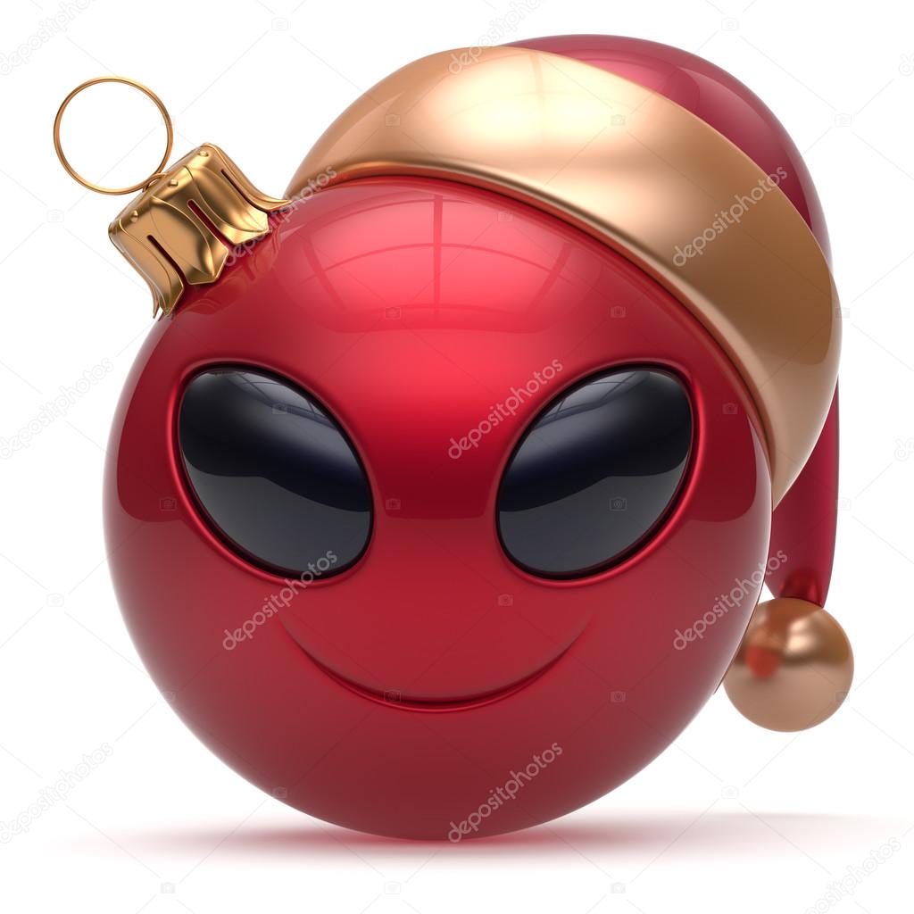 Christmas ball Happy New Year bauble smiley alien face red
