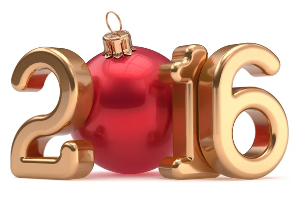 Happy New Year 2016 Christmas ball Merry Xmas bauble gold — Stockfoto