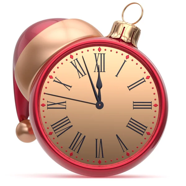 New Year's Eve alarm clock Santa hat Christmas ball decor — Stock fotografie