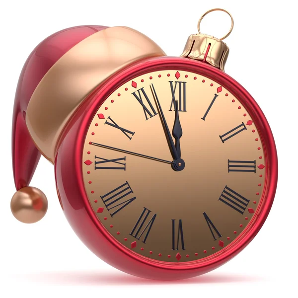 Víspera de Año Nuevo reloj despertador bola de Navidad Santa sombrero rojo —  Fotos de Stock