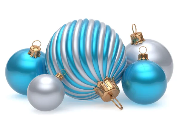 Bolas de Natal véspera de Ano Novo decoração adorno azul branco — Fotografia de Stock