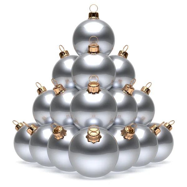 Christmas balls pyramid New Year's Eve white silver baubles — Stock fotografie