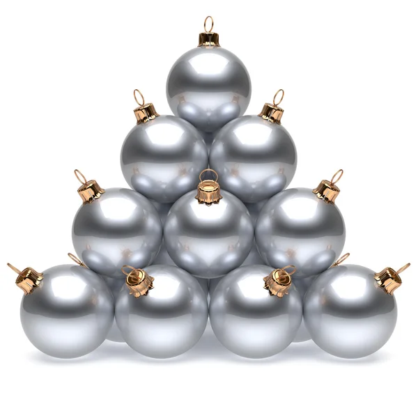 Christmas ball pyramid white silver New Year bauble group — Stock fotografie