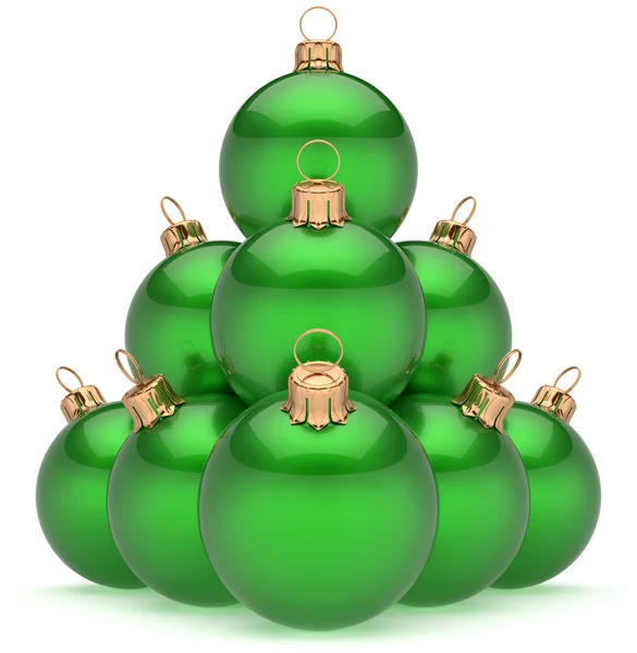 Рождественский шар пирамиды зеленый Новый год безделушки группы — стоковое фото