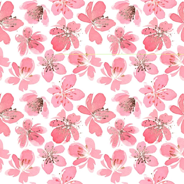 Bezešvé Vzory Broskvových Třešňových Květů — Stock fotografie