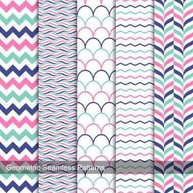 Geometric seamless patterns in memphis colors. clipart