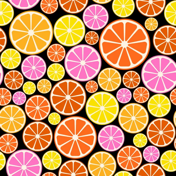 柑橘系の果物とシームレスなカラフルなパターン. — ストックベクタ