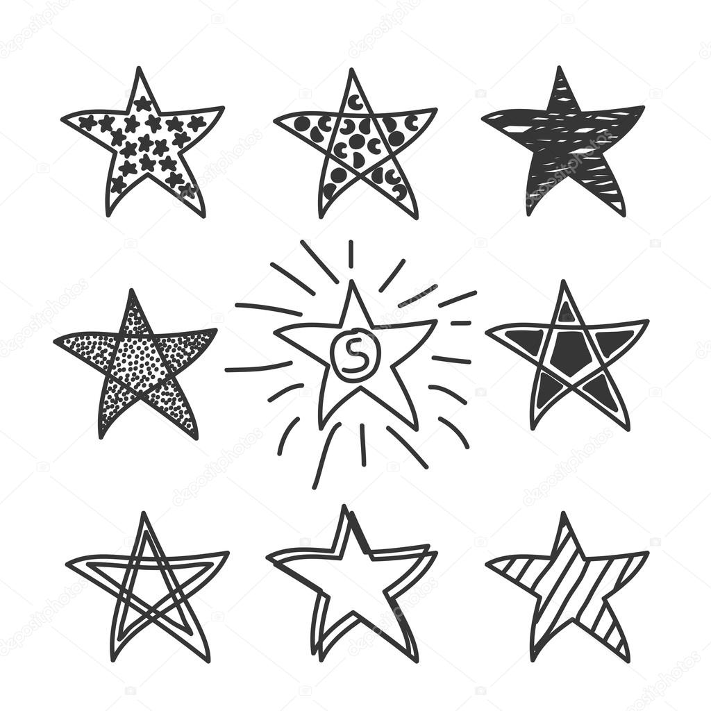 Collection of drawing stars.Doodle style. Vector illustration