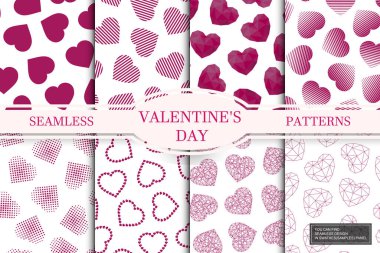 Kalpli, pürüzsüz desenler koleksiyonu. Sevgililer Günü geçmişleri, yaratıcı pembe moda aşk filmleri. Örnekleme panelinde tekrarlanabilir tasarım bulabilirsiniz