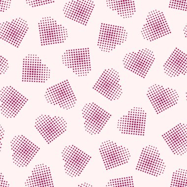Kalpli vektörsüz geometrik desen. Sevgililer Günü geçmişi, yarım ton yaratıcı tasarım. Pembe moda aşk baskısı