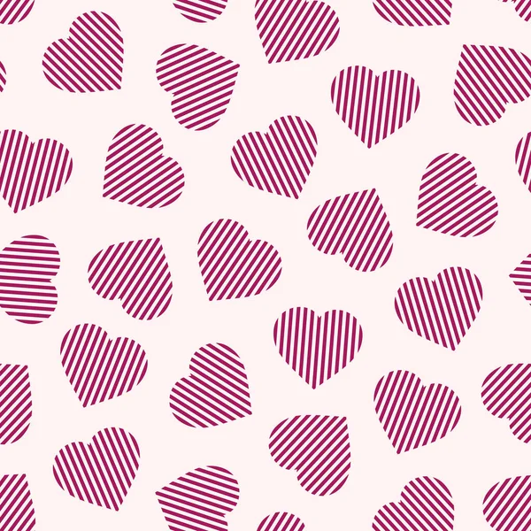 Vector padrão sem costura abstrato com corações listrados. Fundo de dia de Valentim repetível - design criativo. Rosa moda amor impressão — Vetor de Stock