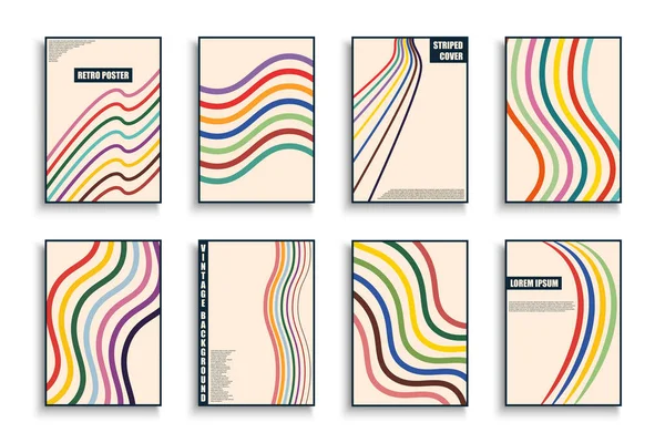 Collection of contemporary colorful posters, templates, placards, brochures, banners, backgrounds, flyers and etc. Retro trendy striped covers. Vintage creative design — Stock Vector