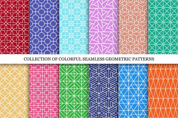 Sammlung vektornahtloser farbenfroher Ornamentmuster - geometrische helle Texturen. Wiederholbare lebendige orientalische Hintergründe — Stockvektor