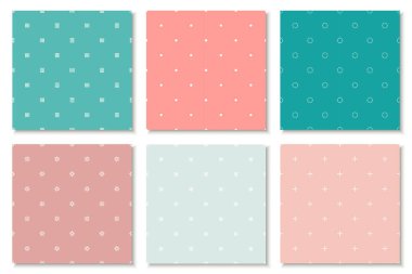Renkli, pürüzsüz minimalist desenlerin toplanması. Moda basit geometrik arkaplanlar