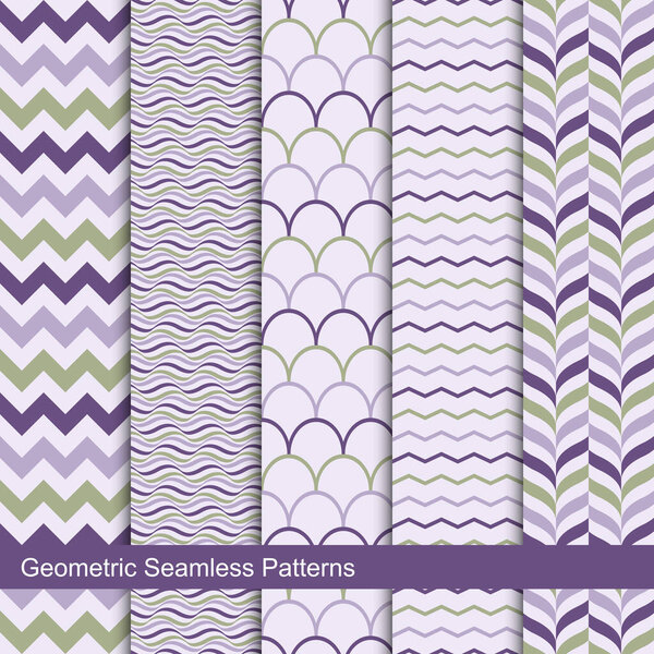 Set of vector seamless colorful decorative patterns - retro design. Trendy textile prints