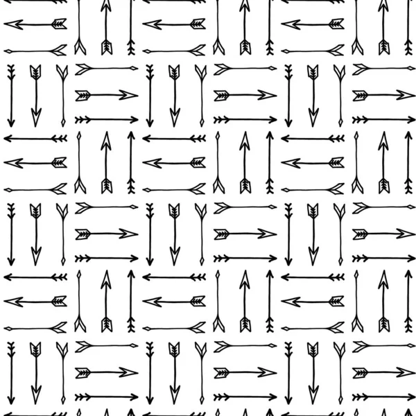 Creative seamless arrow pattern - hand drawn design. Vector tileable background — Stock Vector