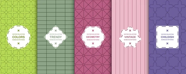 Набор векторных бесшовных красочных орнаментальных узоров - геометрических ярких текстур. Повторяющиеся яркие восточные фоны — стоковый вектор