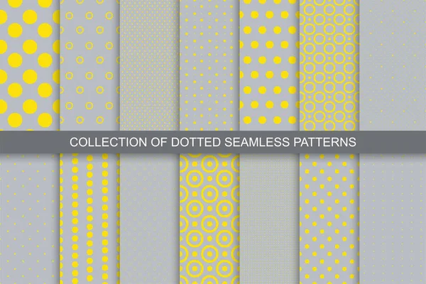 Collection of vector seamless dotted patterns. Trendy funky prints with circles and dots. Good for textile design. Unusual backgrounds — Stock Vector