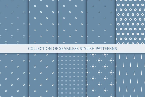 Collection of simple seamless stylish patterns. Minimalistic endless blue backgrounds. Elegant trendy design — Stock Vector