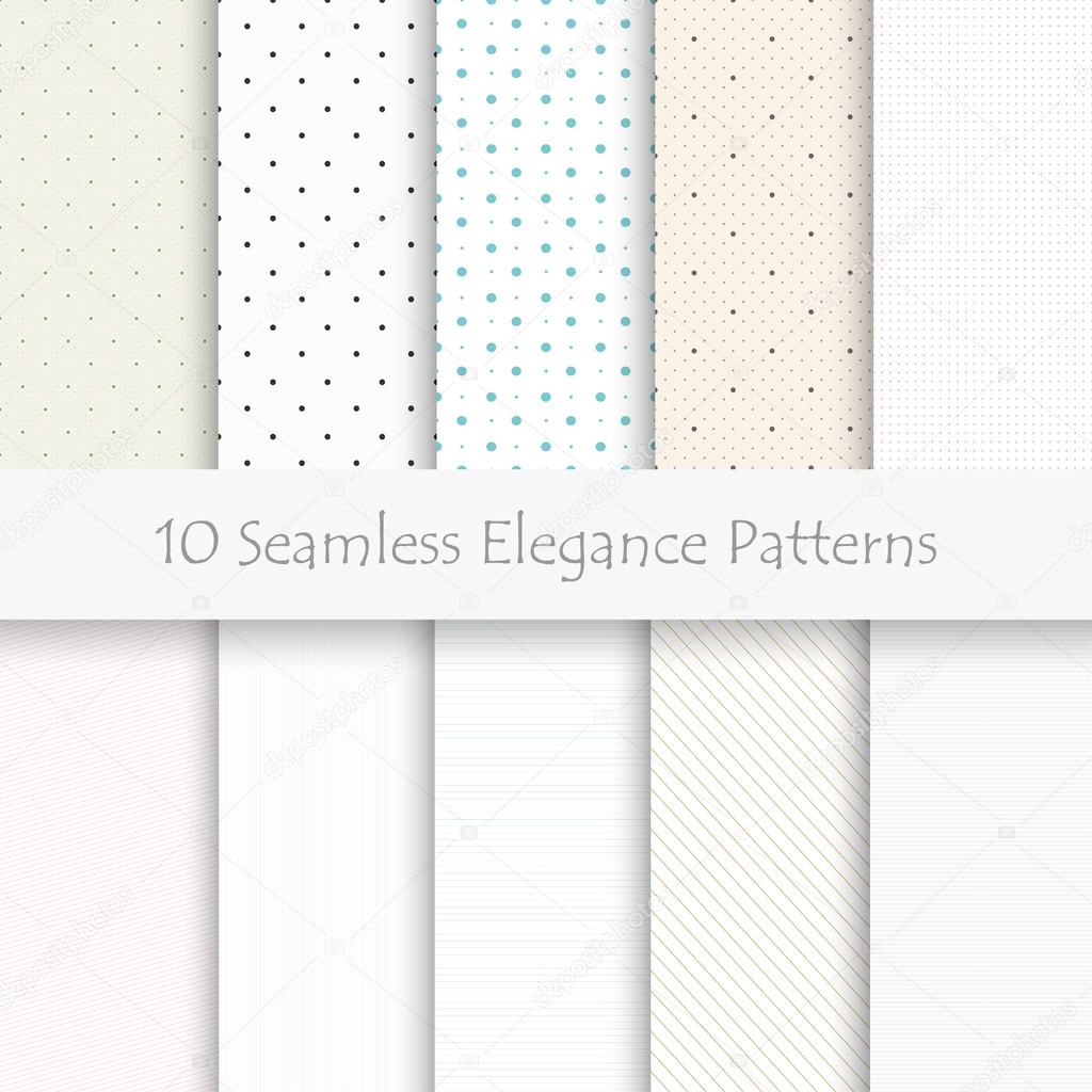 Set of 10 seamless elegance patterns, light colors, eps10