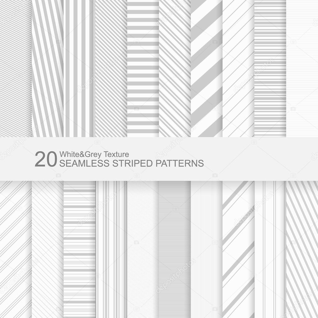 20 Seamless striped vector patterns, white and grey texture.