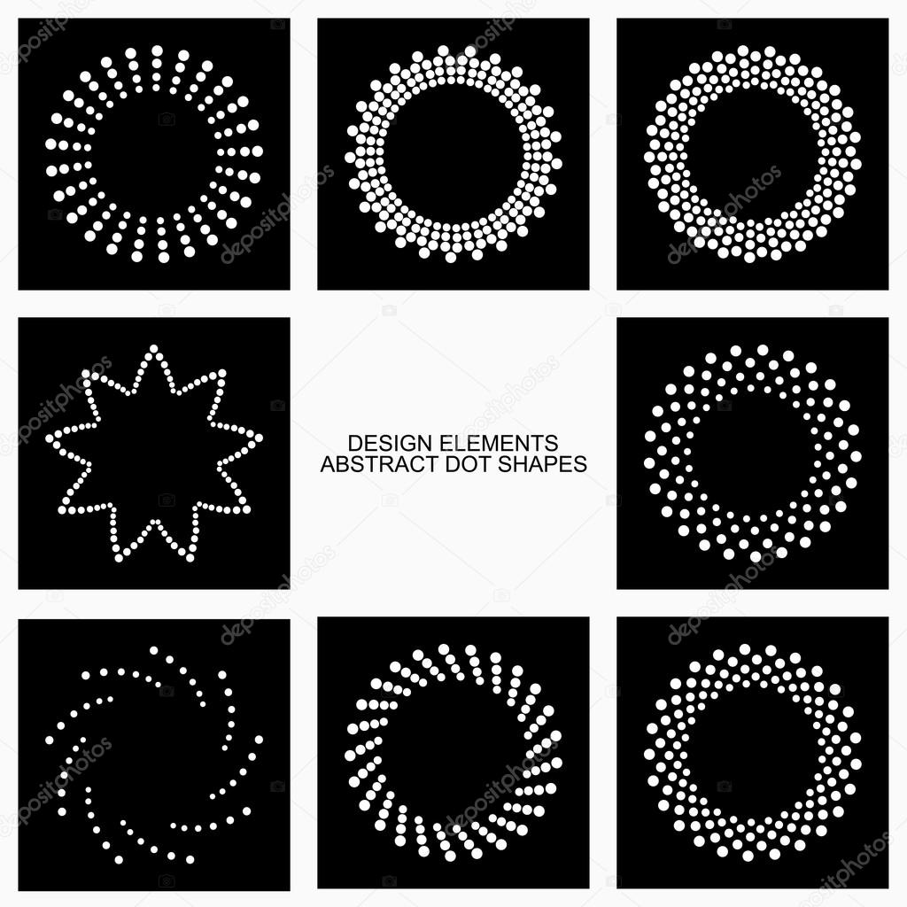 Abstract dotted shapes in black and white colors. Vector set of design elements and icons.