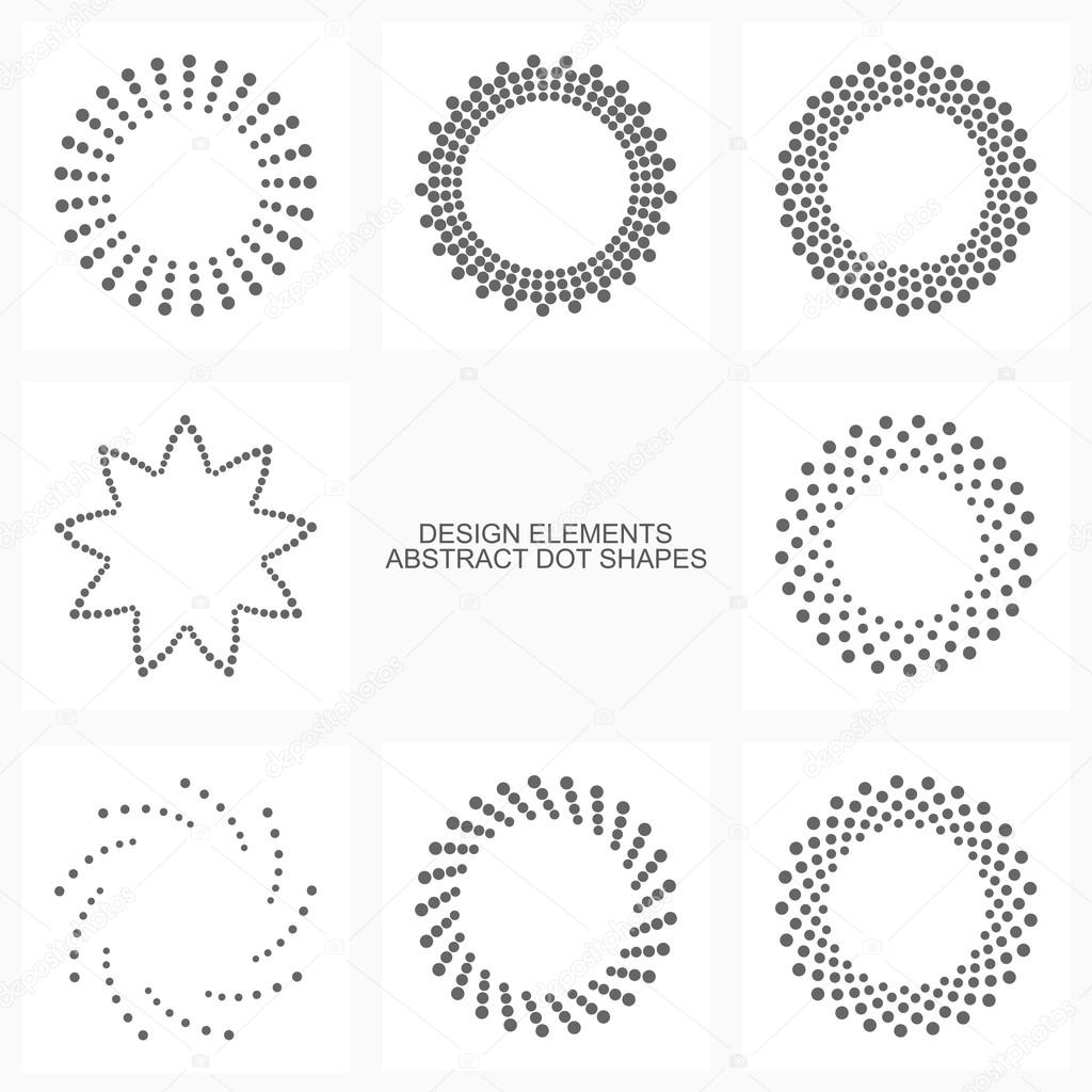 Abstract dotted shapes in black and white colors.Vector set of design elements and icons.