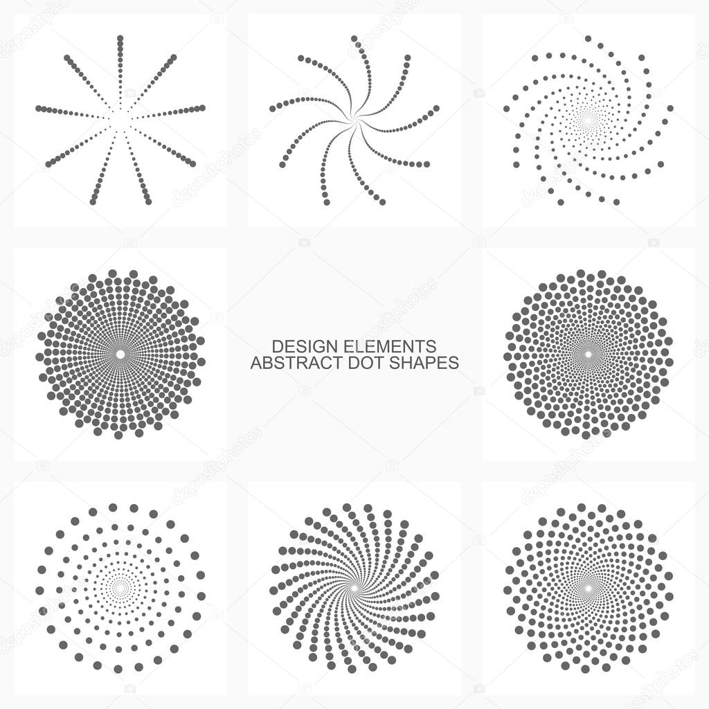 Abstract shapes with dots in gray and white colors, vector set of design element