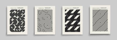 Soyut geometrik kapaklar, şablonlar, pankartlar, broşürler, afişler, arka planlar koleksiyonu. Tek renkli baskılar - desenli yaratıcı sanat eserleri posterleri.