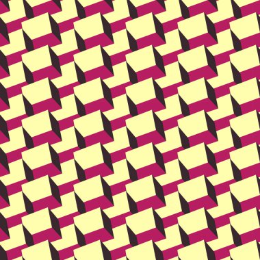 Vektörsüz soyut geometrik üç boyutlu desen. Isometric küp tekrarlanabilir arkaplan. Yaratıcı modern tasarım. Dekoratif parlak renk 3d fayans bloğu sonsuz doku.