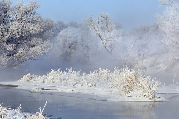 Fog over winter river — Stock Photo, Image