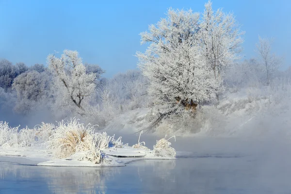 Brouillard hivernal rivière — Photo