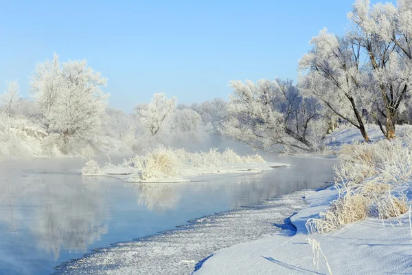 Fog over winter river — Stock Photo, Image