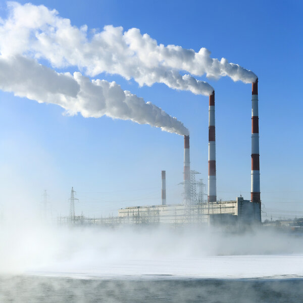 Hydroelectric power plant in winter