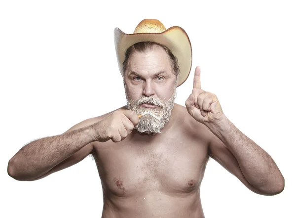 Alter Cowboy gab das Rauchen auf — Stockfoto