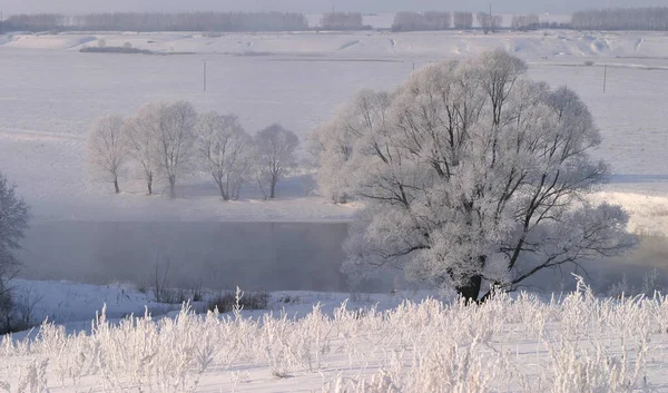 Paysage Matin Hiver Sur Rivière Zai — Photo