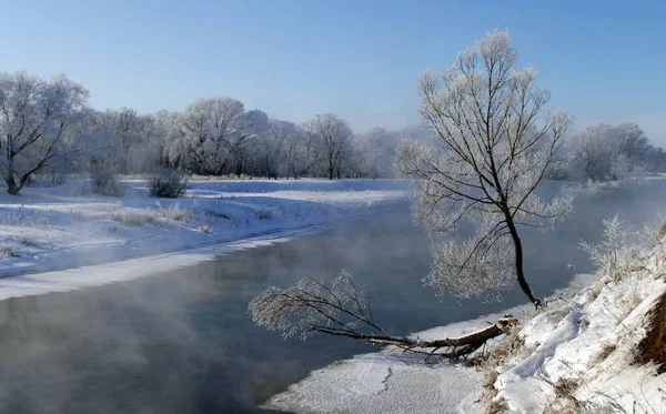 Paesaggio Invernale Gelido Giorno Sul Fiume Zai — Foto Stock
