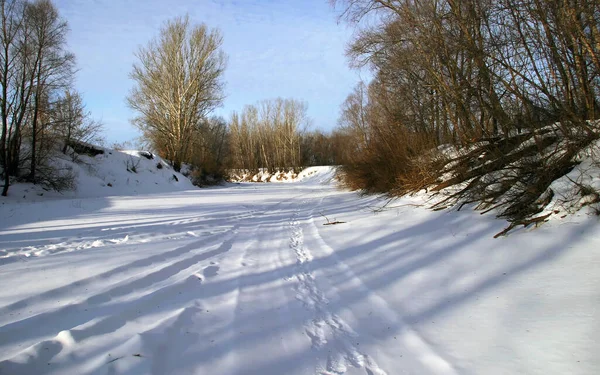 Winter Landscape Sunset River Toima — Stock Photo, Image