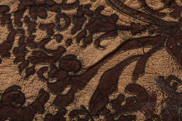 Macro Textura Fragmento Marrón Floral Ornamento Cuero Estudio —  Fotos de Stock