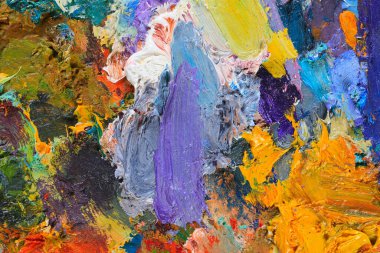 makro ressamın paleti, dokusu farklı renklerde ve doygunluk stüdyosunda karışık yağlı boya.