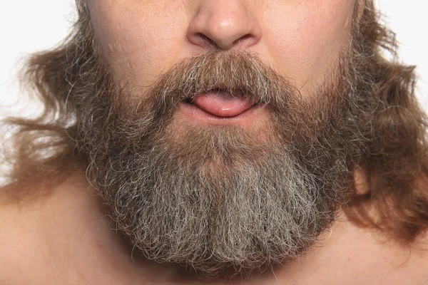 Gros Plan Isolé Barbe Grise Moustache Adulte Mâle — Photo