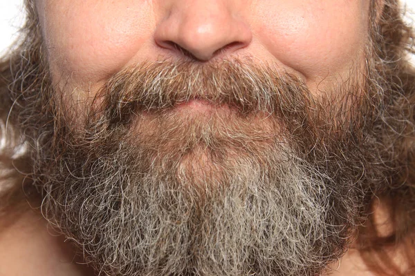 Close Geïsoleerde Grijze Baard Snor Volwassen Man — Stockfoto