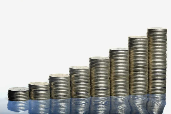 Macro Silver Coin Stack Isolated White Background Studio — Stock Photo, Image